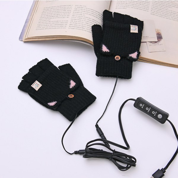 USB uppvärmda handskar Cats Fingers (svart B) Heluppvärmda varma handskar