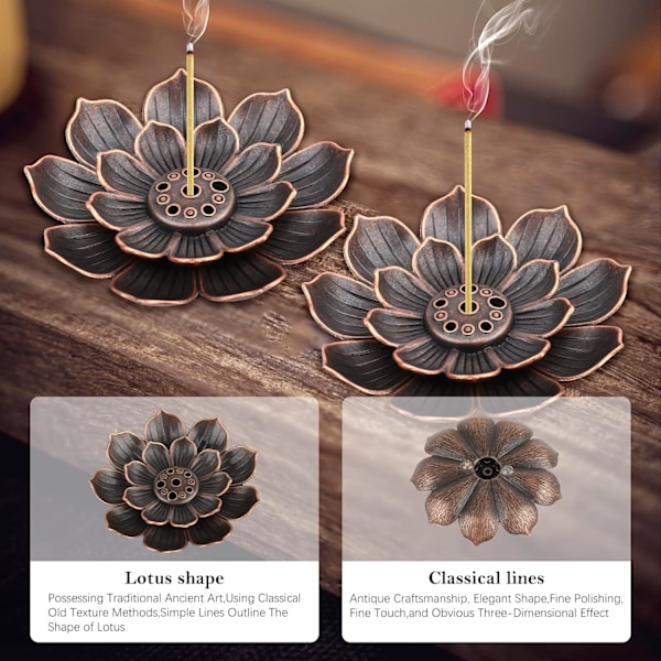 2 stk. Messing Lotus Røgelsesholder, Censer Holder, 6 Huller med