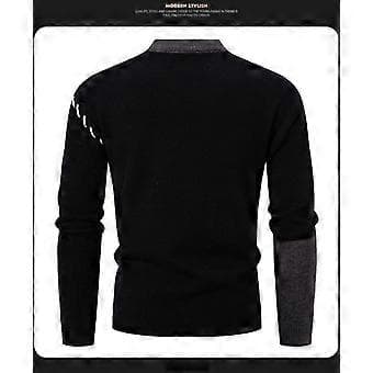Virkat tröja för män, Pullover Skjortor Casual Höst Vinter Tröja (XL Svart)