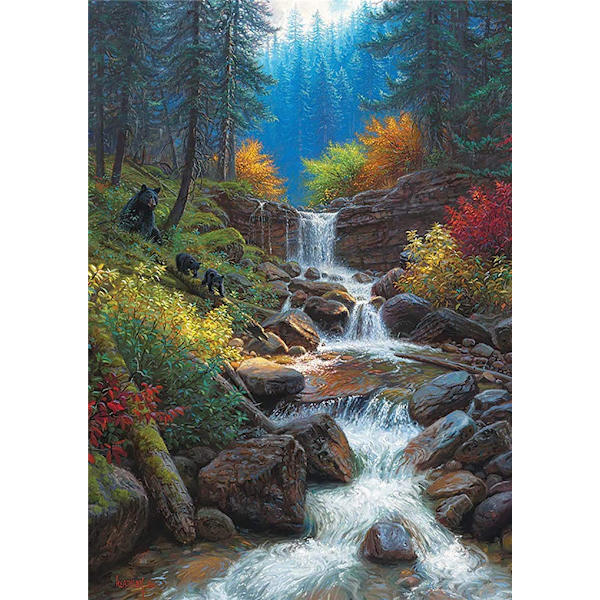 30x40 cm  22D DIY Diamantmålning Komplett, Varg Vattenfall Landskap
