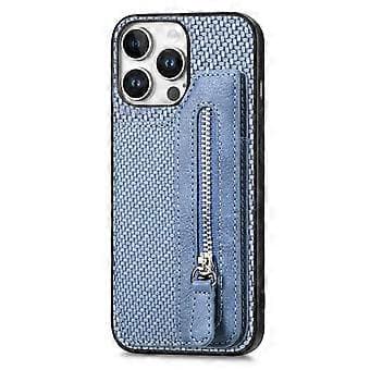 Kompatibel for iPhone 16 Pro Max Deksel Lær+PC+TPU Glidelås Lommebok Telefon Shell (Blå)