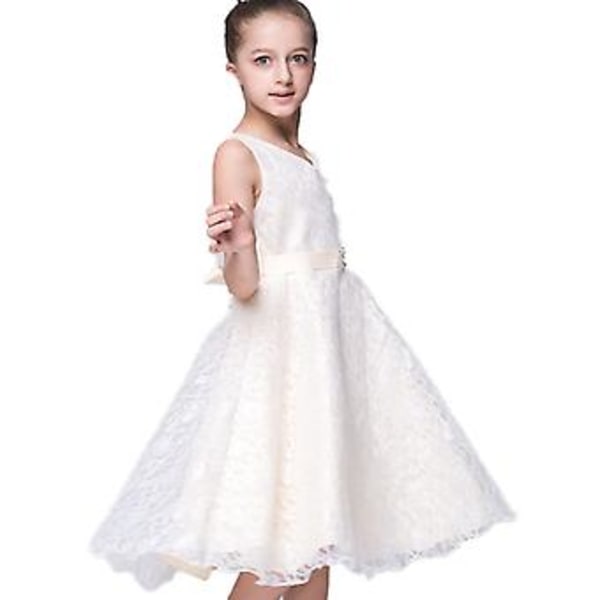 Girls Kids Sleeveless Lace Dress V-neck Formal Wedding Ball Gown Party Swing Dresses(6-7 Years )