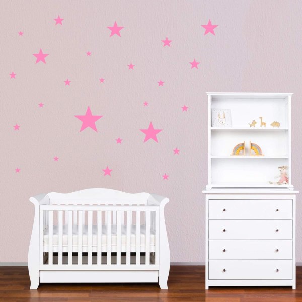 45 Pink Stars Wall Stickers for Kids - Baby Room Wall Decor Stick