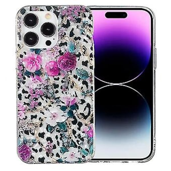 For iPhone 15 Pro Imd Shell Mønster TPU Telefonveske (Leopard Blomst)