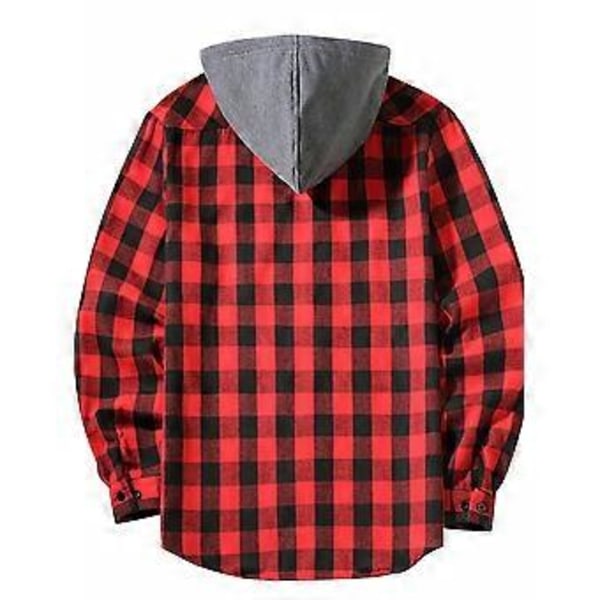 Miesten flanellihuppupaidat, rento ruutupaita, pitkähihainen tyylikäs hupullinen (XL Punainen)