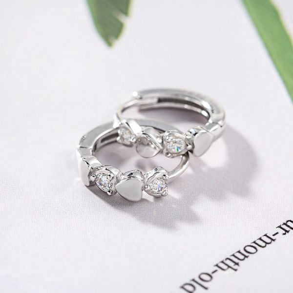 Hjärtformade Cubic Zirconia Kuddfodral Små Högörhängen Kvinnor Gi
