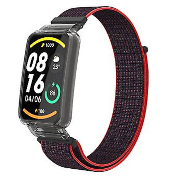 PC-fodral + Nylon Loop-rem för Xiaomi Mi Band 7 Pro (Röd Svart)