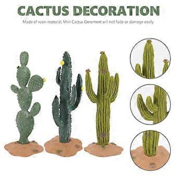 3 stk. Simuleret Kaktus Ornament Mikrolandskab Plante Statue Dekor Husholdnings Fake Kaktus Pynt