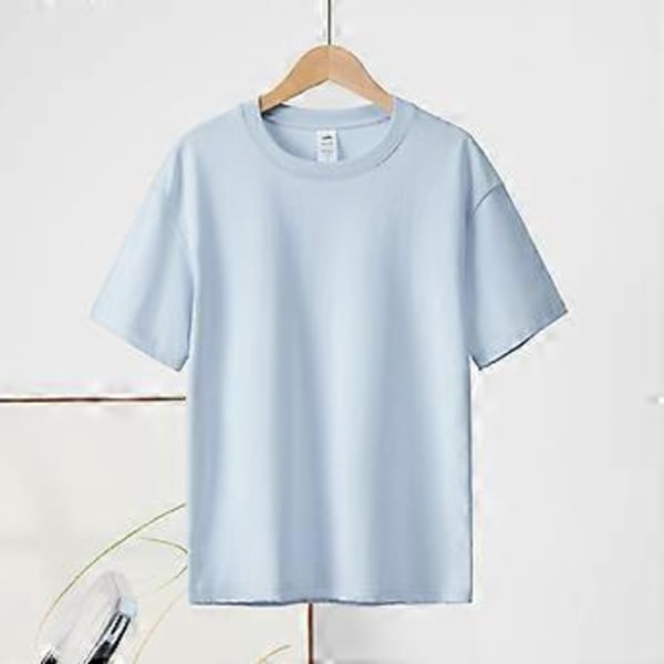 Bomulds T-shirts med korte ærmer til mænd og kvinder, rund hals, toppe, undertrøjer, isblå S-4XL (3XL)