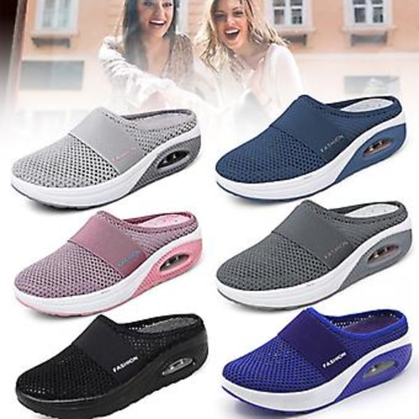 Åndbare fritidssko i mesh, slip-on sko til gåture (43 Rød)