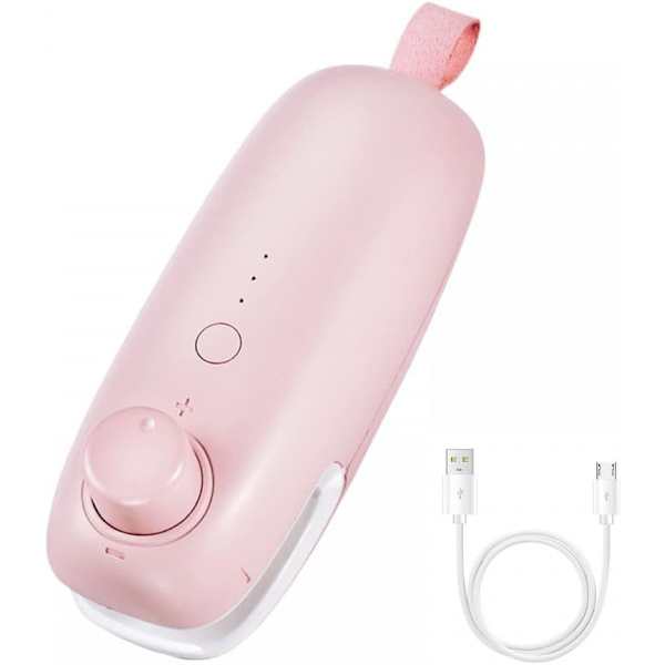 1 stk Rosa Mini Sealer, USB Oppladbar Termisk Vakuum Sealer 2 i 1