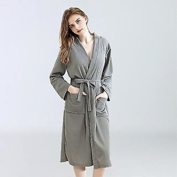 Män Kvinnor Waffle Badrock Klänning Sommar Loungewear Pyjamas Robes (L Grå Kvinnor)