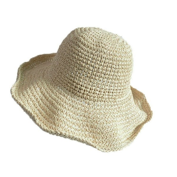 Dames Sommer Stråhat Strandhat Foldbar Bredbremmet Blød Beige