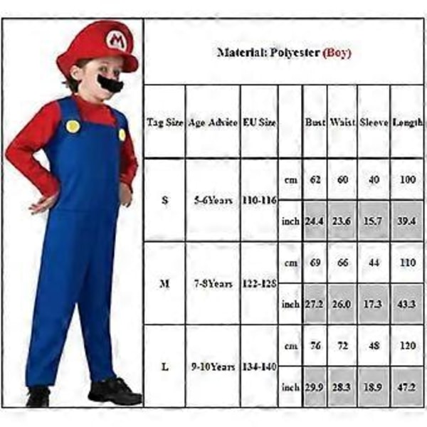 Super Mario Luigi Bros Cosplay Dräkt Kostym Herrar Kvinnor Barn Tonåringar Pojkar Flickor Rollspel (S Grön - Pojke)