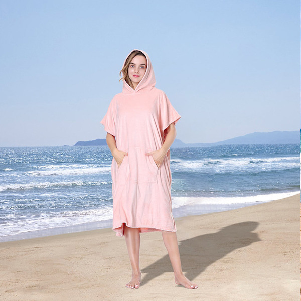 Rosa bomullshettehåndkle for barn, badeponcho med lomme