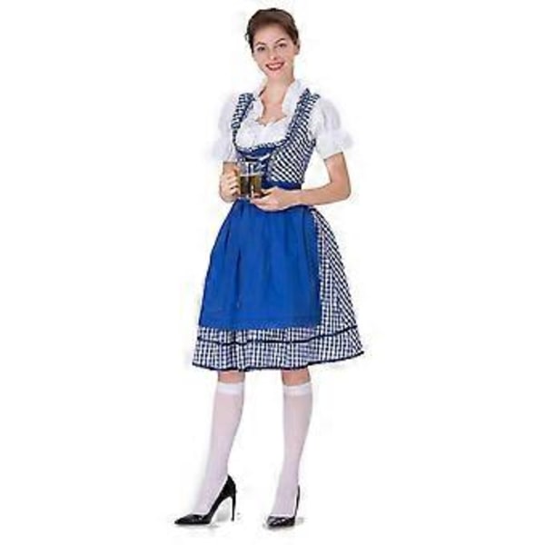 Naisten Oktoberfest-asu Saksalainen Dirndl-mekko Baijerilainen Karnevaalijuhla-asu (XL Sininen)