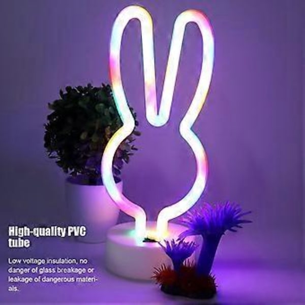 Kaninformet LED Neon Lys Fargerik Nattbordslampe for Bursdagsfest Dekor USB/Batteridrevet