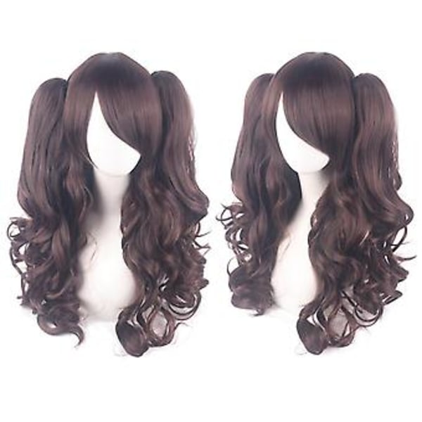 JUSCH Lolita Lang Krøllet Klipp-på Hestehale Cosplay Parykk, Dobbel Hestehale Tiger Klipp Lang Krøllet Parykk (Brun), WZ-1350R