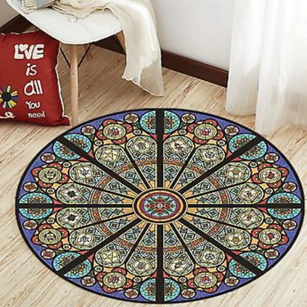 Sklisikker Rund Matte Sittepute Område Tepper Vaskbart Teppe Roterende Stol Matte Soverom 120cm