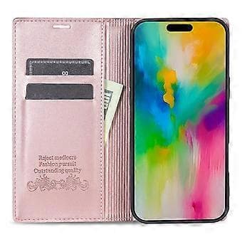 Kompatibelt Plånboksfodral för iPhone 16 Plus Magnetisk Stängning Läder Telefonskal (RosaGuld)