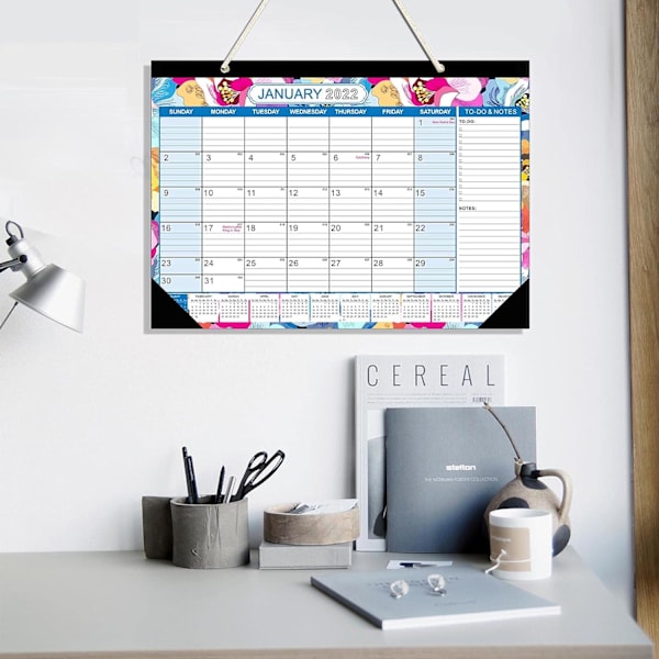 2022.1-2023.6 Engelsk stor blomster skrivbordskalender, 18-månaders kreativ