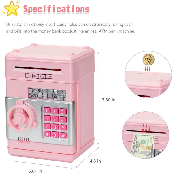 Spargris ATM-Bank med Myntbehållare (Rosa)