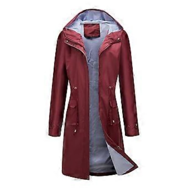 Dame Windbreakers Hætte Lang Løs Frakke med Sidelomme Udendørs Let Regn Windbreaker Vandrejakke (L bordeaux)