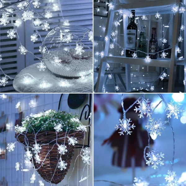 [2 Pakkaus] Jouluvalot, 5M 50 LED Lumikide Valaisinsarja Batt