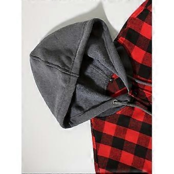 Flannel Hoodie Skjorter til Mænd Casual Plaid Skjorte, Langærmet Stilfuld Hættetrøje (3XL Rød)