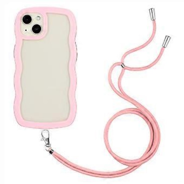 Til iPhone 15 Bølgeformet Telefonetui PC+TPU Transparent Cover med Justerbar Snøre