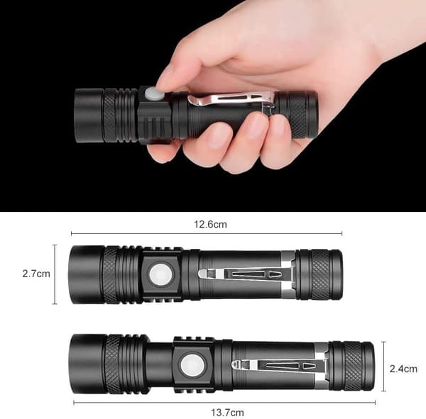 USB-ladattava LED-taskulamppu, 600 lumenin taskulamppu, IP65-vedenkestävä