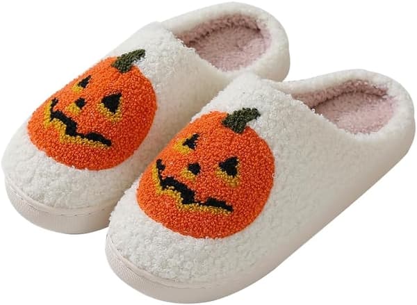 Unisex Halloween-hjemmesko, søde, plys, varme og bløde græskar-hjemmesko – størrelser 42–43 Sizes 42–43