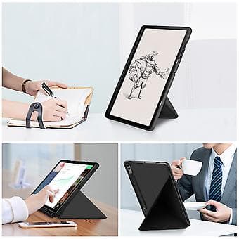 Multi-folding lærtablettveske for Samsung Galaxy Tab S9 (Svart)