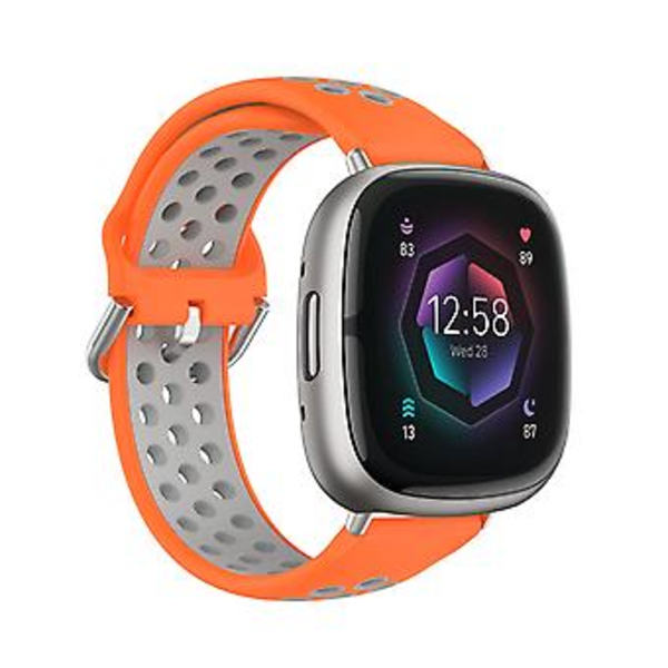 To-fargets silikonklokkearmbånd for Fitbit Sense 2 (Oransje Grå)