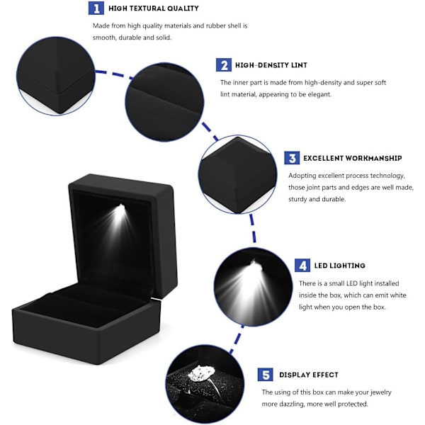 (sort) Fashionabel LED Ring Box Lysende Ring Box til Ægteskabsforslag Ring Box med Intern LED