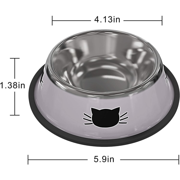 3 stk rustfritt stål katte- og små hundematbolle sklisikker base kjæledyr sup