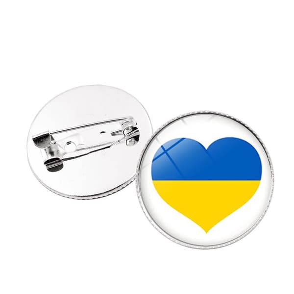 Ukraina Flaggmärke (Fred), Diameter 25mm (Stil 13)