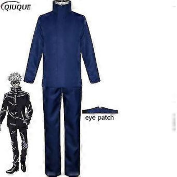2023-anime Jujutsu Kaisen Gojo Satoru Cosplay Kostym Toppar Byxor Ögonlapp Halloweenfest Herrar Uniform Peruker-1-1(L Blå Paket 1)