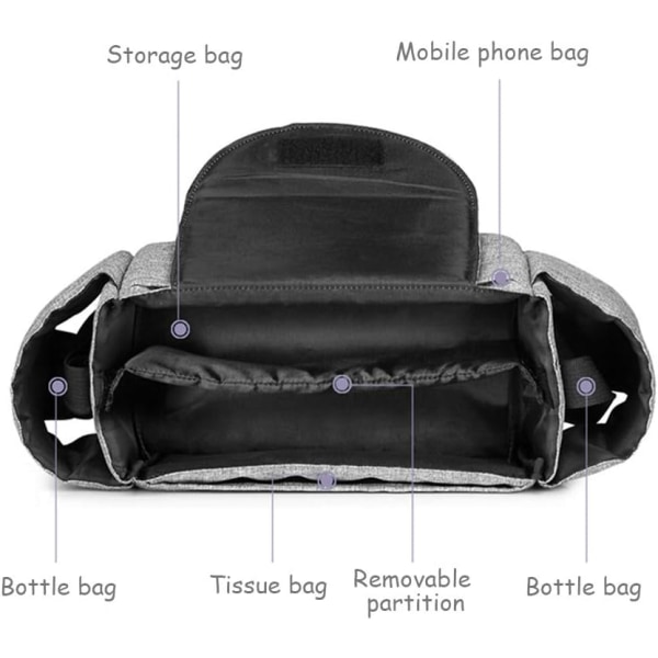 Buggy Organiser Baby Stroller Pram Bag Stor Kapasitet Barnevogn B