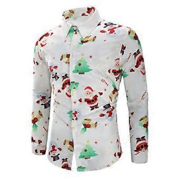 Herr Långärmad Rolig Julskjorta (L Vit Jul)