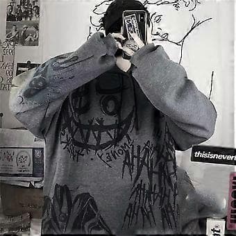 Gothic Cartoon Hip Hettegenser Oversized Dame Fun Punk Hettegenser Topper GRAY M