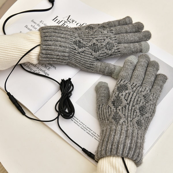 USB-opvarmede handsker til mænd og kvinder (grå mønster), vinteropvarmede