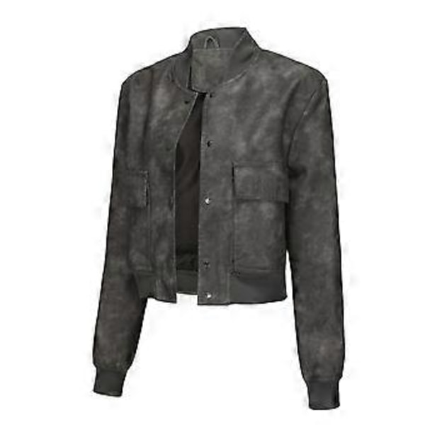 Løs cardigan frakke, afslappet jakke mode ribbet, læderjakke til kvinder (XL Grå)