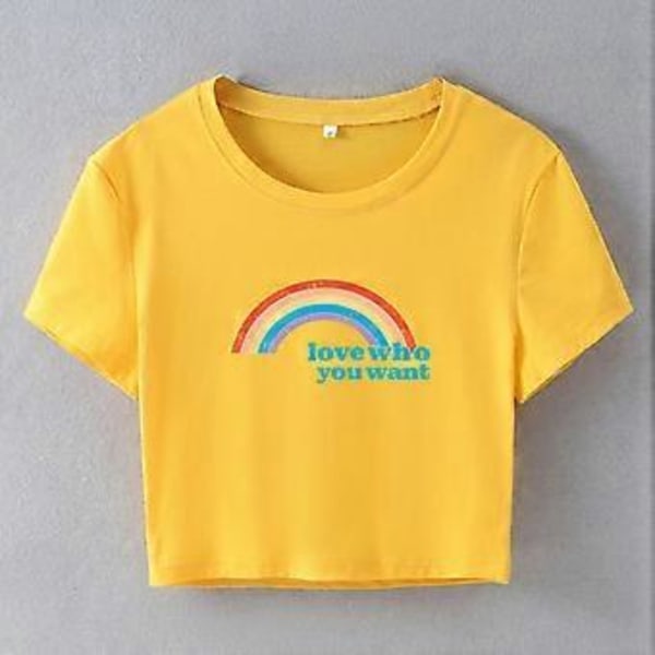Dame Søt Bokstavtrykk Kort Erme Crop Topper T-skjorte Crewneck Slim Fit T-skjorter Streetwear Casual Sommer Topper Hvit S(S Hvit)