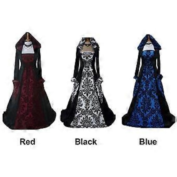 15% RABAT Dame Renaissance Middelalder Kostume Kjole Snøret Irsk Over Lang Kjole Cosplay Retro Kjole (3XL Sort)