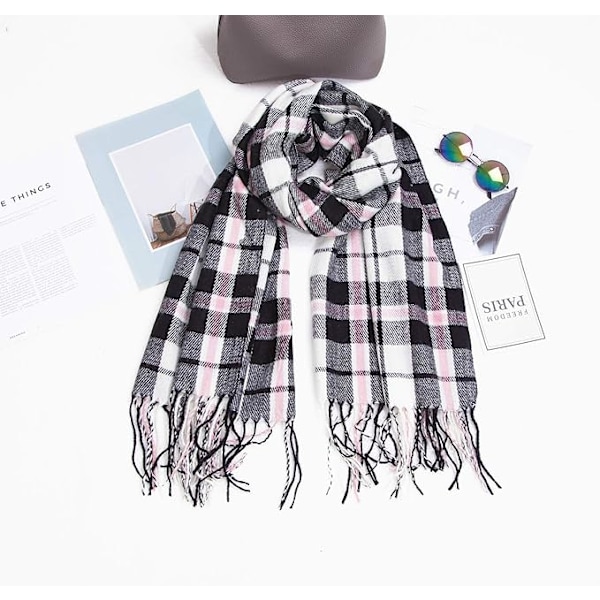 Dametøjsscarf Langt Sjal Vinter Tyk Varmt Strikket Stort Tartan Sjal