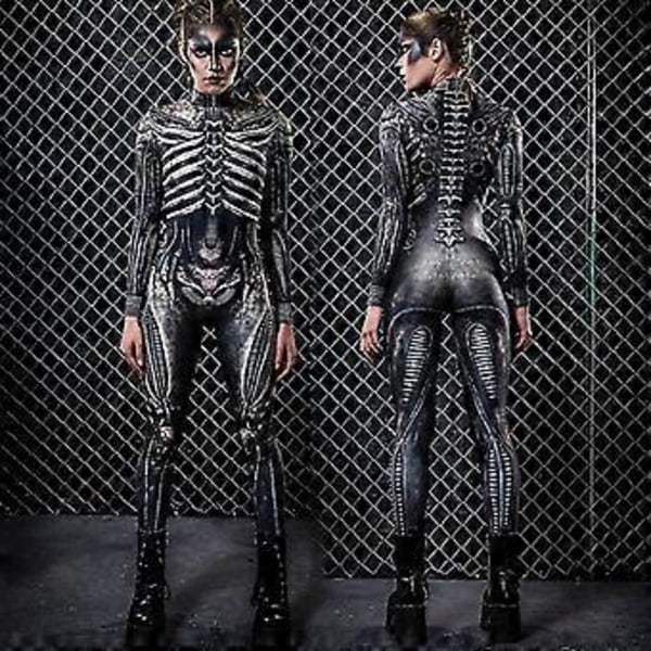 Halloween Skelet Kostume Til Kvinder Og Piger Halloween Dekoration Kostume Skelet Print Bodysuit Skinny Jumpsuit(L )