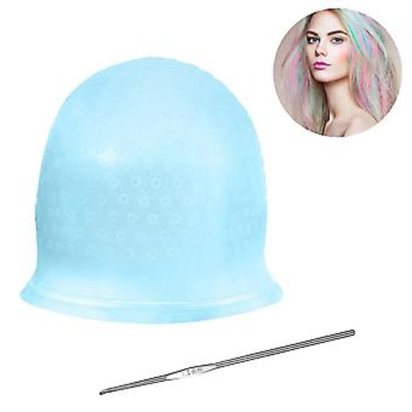 Silikon Hightlight Cap Set Färga Hår Återanvändbar Salong Färgningsverktyg (Blå)