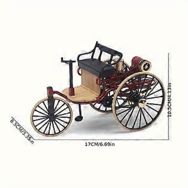 Luova 1:12 seoksesta valmistettu klassinen kolmipyöräinen automalli toimiston työpöydän koristeeksi (musta)