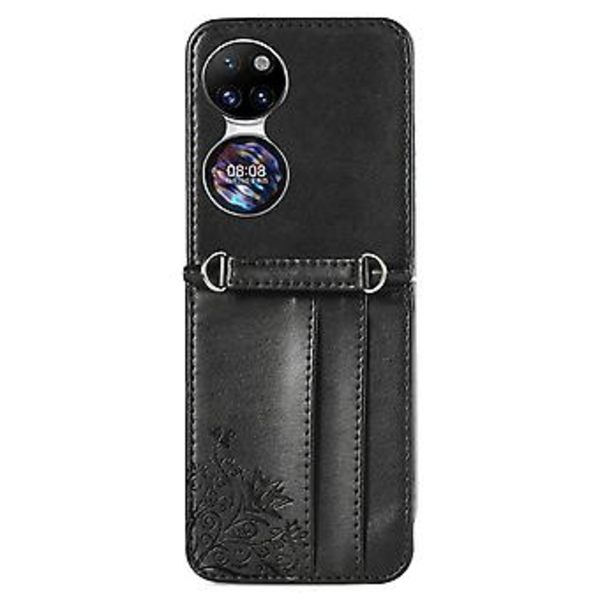 Diagonal Embossed Kortfoldende Etui Til Huawei P50 Pocket (Sort)